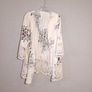 Solitaire By Ravi Khosla Embroidered Open Front Cardigan Kimono Size 2X Boho New